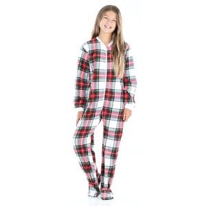 SleepytimePjs Family Matching Fleece Red, White & Green Plaid Onesie Pajamas